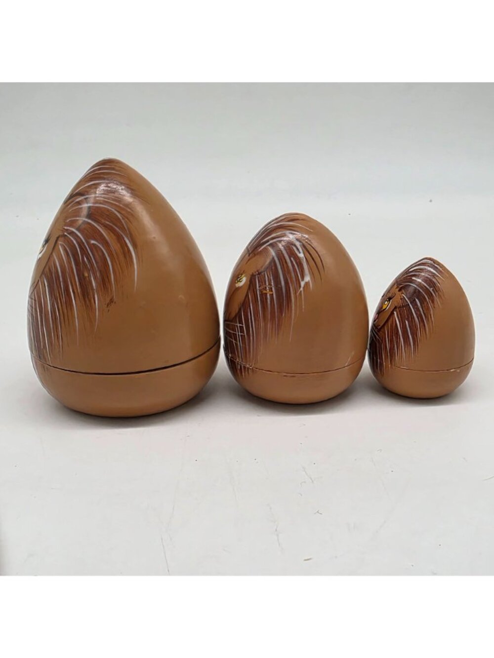 Wooden Nesting Dolls Lion Design Set Of 3 Brown & Tan Colors Handpainted - Picture 4 of 7
